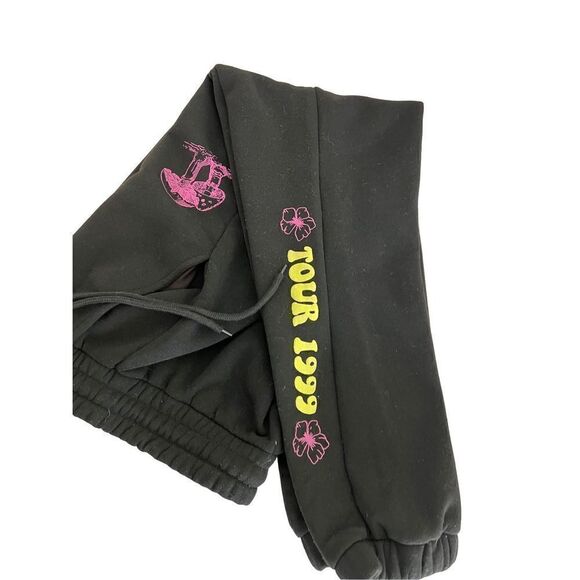 Rue 21 Women’s Joggers Sweat Pants Pink Mushroom “Tour 1999” Black Yellow - Picture 2 of 12